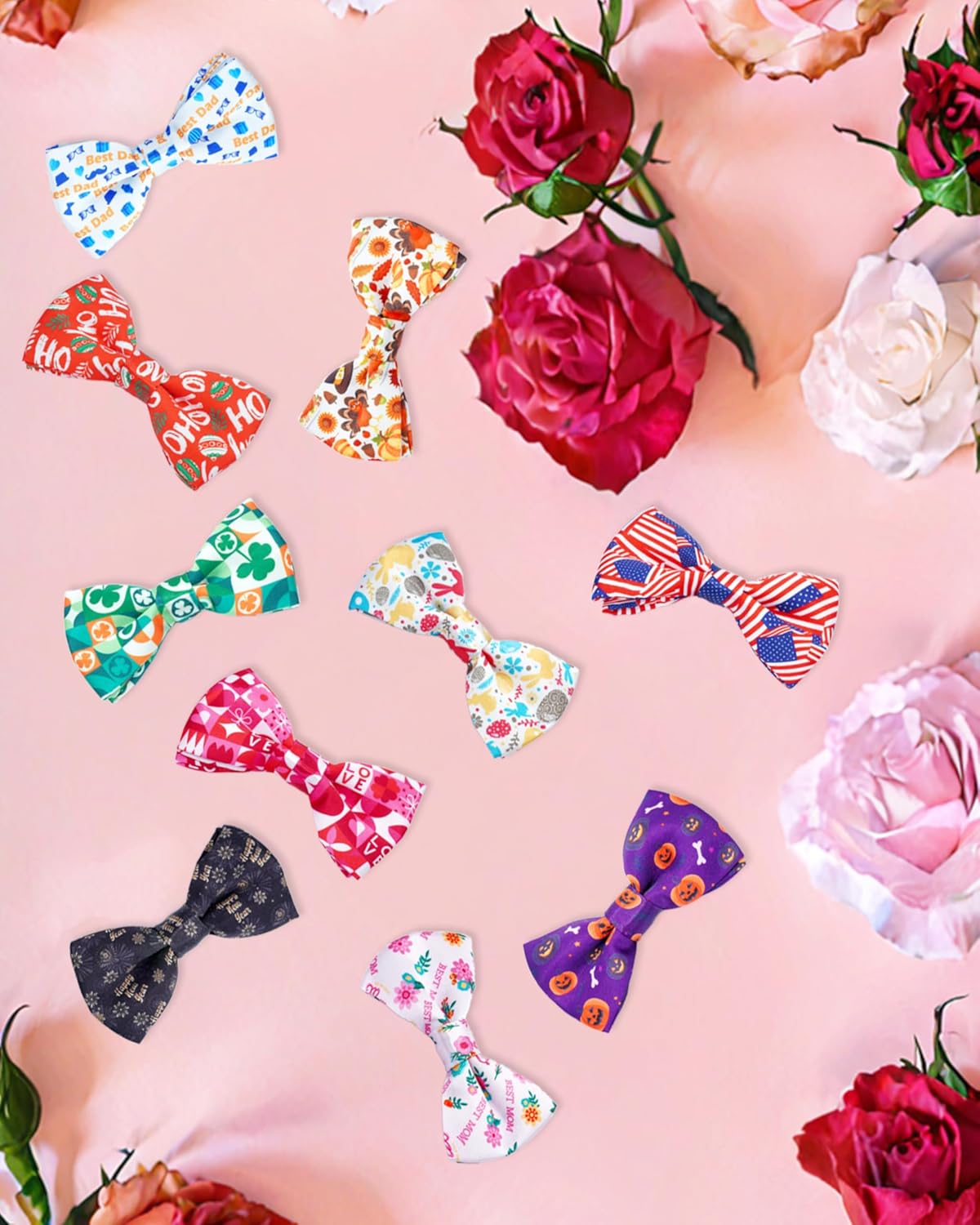PET SHOW 10 Pack Holiday Small Dog Bow Ties Sliding Collar Attachments Puppy Cats Festival Patterns Bowties for Medium Dogs Classy Bowknots Party Wedding Pet Grooming Accessories(Small)