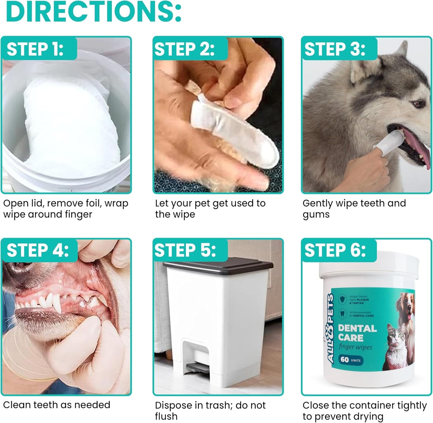 Dog Dental Wipes – 60 Count Natural Pet Dental Finger Wipes for Dogs, Cats – Odorless and Safe Dog and Cat Teeth Cleaning Wipes – Dental Wipes for Dogs Teeth Supports Dental Care, Gum Care