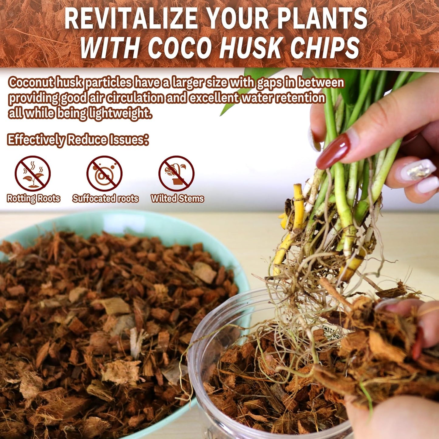 Coco Husk -27PACK Organic Coconut Husk Chips with Low EC & PH Balanced, High Expansion Coconut Substrate Coco Husk Mulch for Garden Flowers, Planting, Reptile