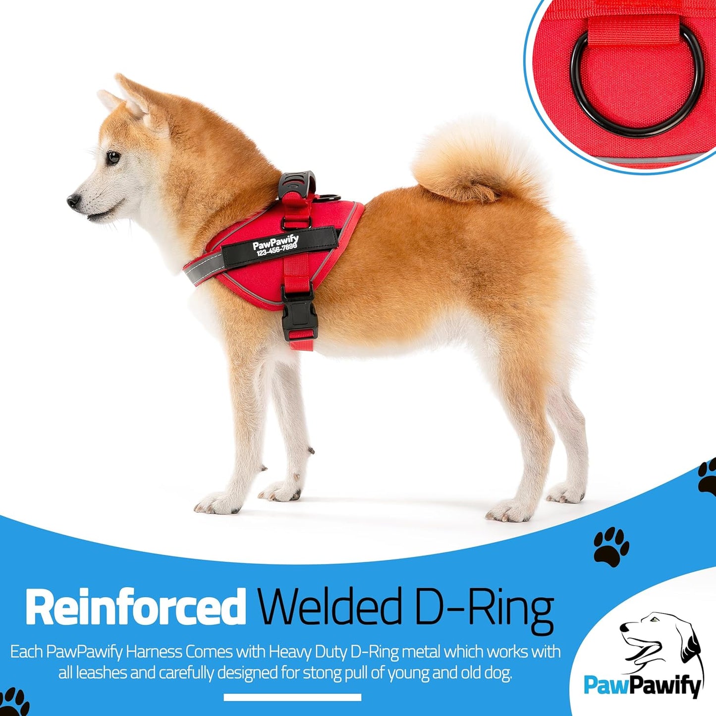PawPawify Custom No Pull Dog Harness with Name and Phone Number, Heavy Duty Personalized Pet Vest to Prevent Tugging, Pulling, or Choking, Training and Walking (New Red, S (10-19LBS))