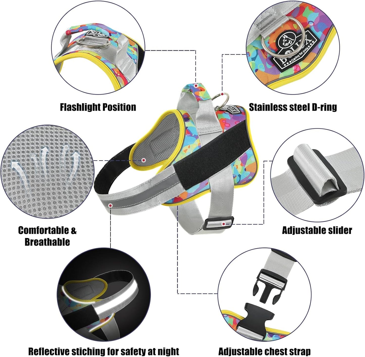 Bolux Dog Harness, No-Pull Reflective Dog Vest, Breathable Adjustable Pet Harness with Handle for Outdoor Walking - No More Pulling, Tugging or Choking (Medium (Pack of 1), Watercolour)