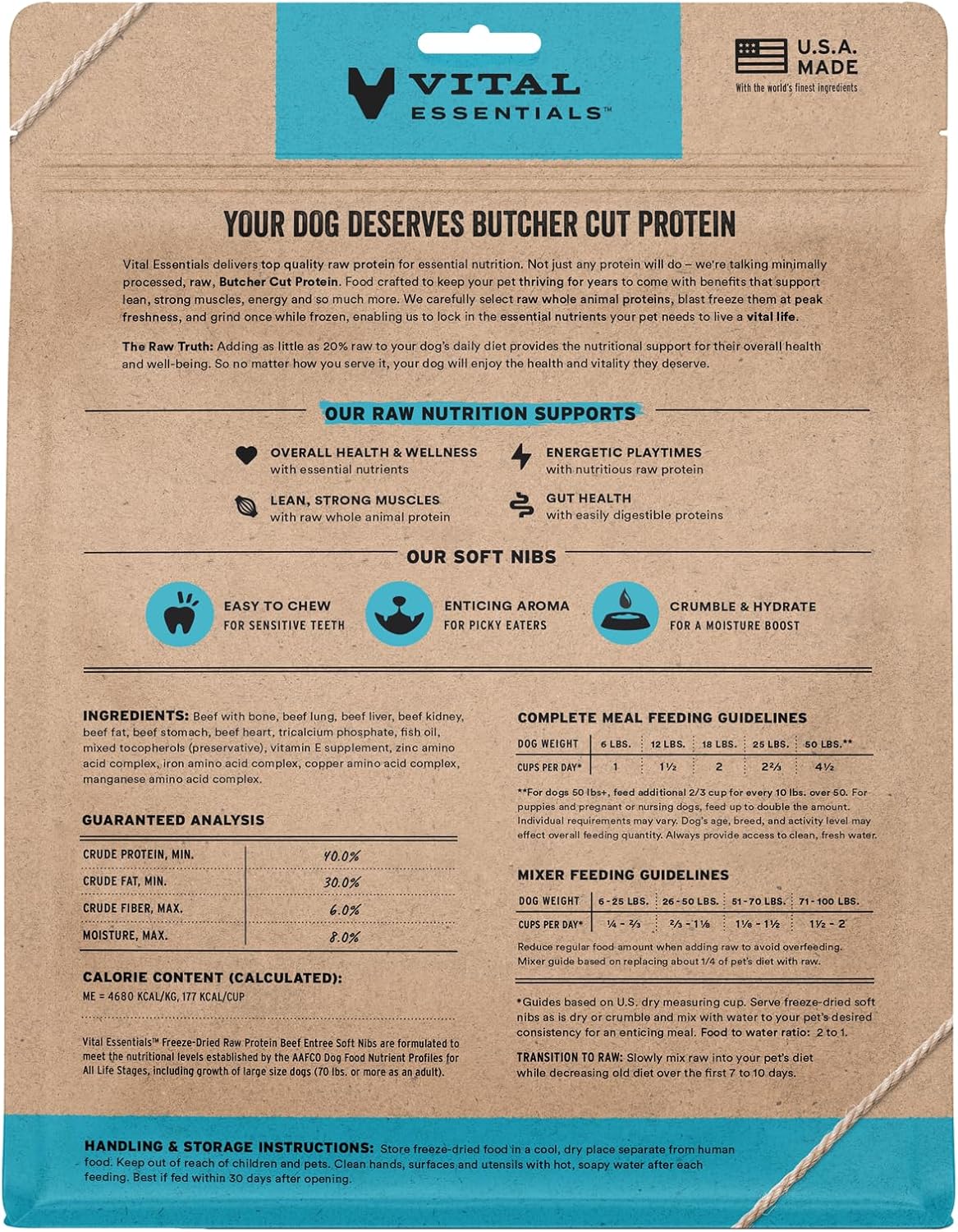 Vital Essentials Freeze-Dried Raw Beef Meal or Mixer Dog Food Soft Nibs | 98% Beef, Organs & Bone | 14 oz