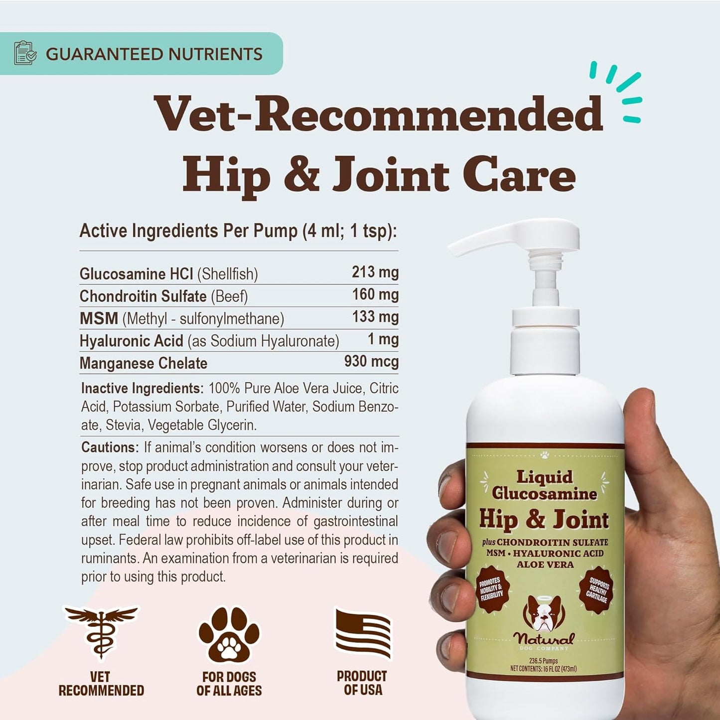 Natural Dog Company Liquid Glucosamine Hip & Joint Oil for Dogs, 16 oz, Extra Strength Cartilage & Joint Support, Helps Mobility and Eases Occasional Stiffness, Dog Vitamins & Supplements