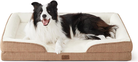 Bedsure Orthopedic Dog Beds Large Sized Dog - Washable Large Dog Cat Bed Waterproof, Comfort Dogs Couch Sofa with Washable Removable Cover, Pet Bed with Nonskid Bottom, Plaid-Brown, 35"