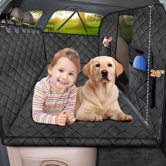 URPOWER High Barrier Back Seat Extender for Dogs, Hard Bottom Dog Car Seat Cover Holds 400 lbs, Waterproof Dog Hammock for Cars, SUV, Small Truck, Dogs Car Bed Pet Backseat Protector with Mesh Window