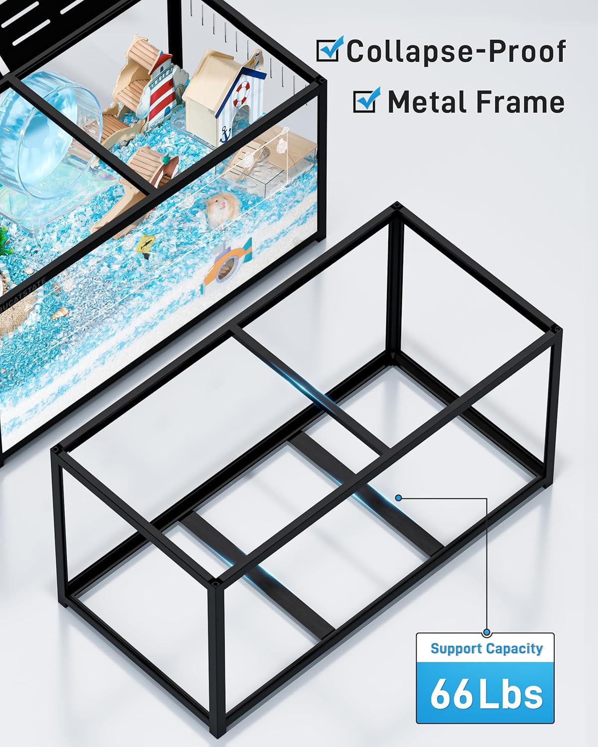 BUCATSTATE Hamster Cage Metal 3.0 - Chewproof Large Rat Cage Stackable with Top Access Easy Assemble 47L x 23.6W x 25.5H Inches Dwarf Syrian Hamster Tank for Gerbil Mouse (7.75 ft², Black)