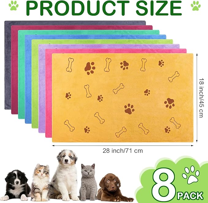 Chumia 8 Pcs Dog Towels for Drying Dogs Cats Pet Towels Bulk Puppy Microfiber Quick Drying Paw Bath Bathing Supplies Absorbent for Medium Pets(Colorful,18 x 28 Inch)