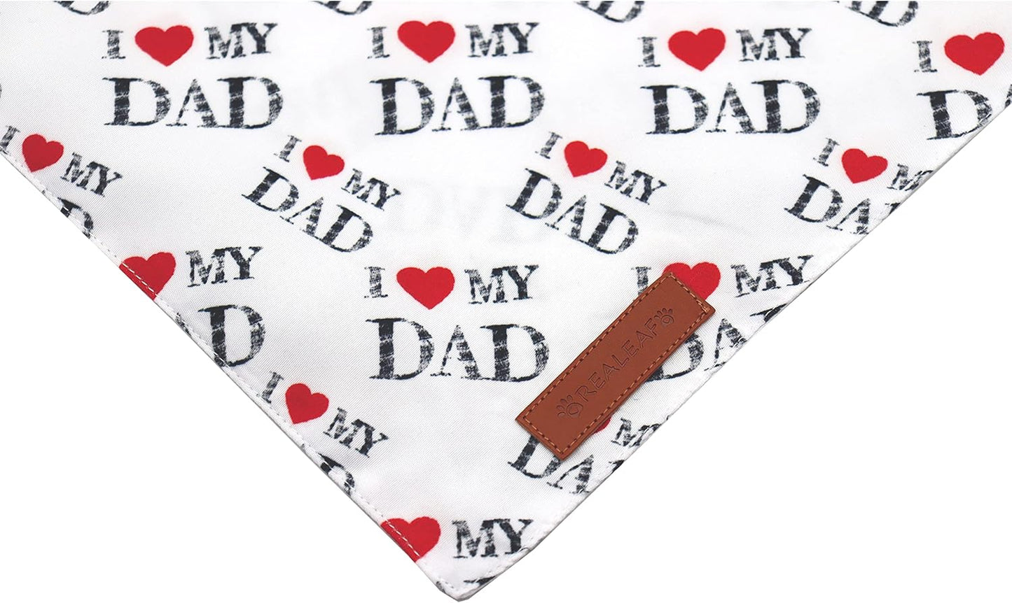 Realeaf Fathers Day Dog Bandanas 2 Pack, Reversible I Love My Dad Pet Scarf for Boy and Girl, Premium Durable Fabric, Bandana for Small Medium Large and Extra Large Dogs (Large)