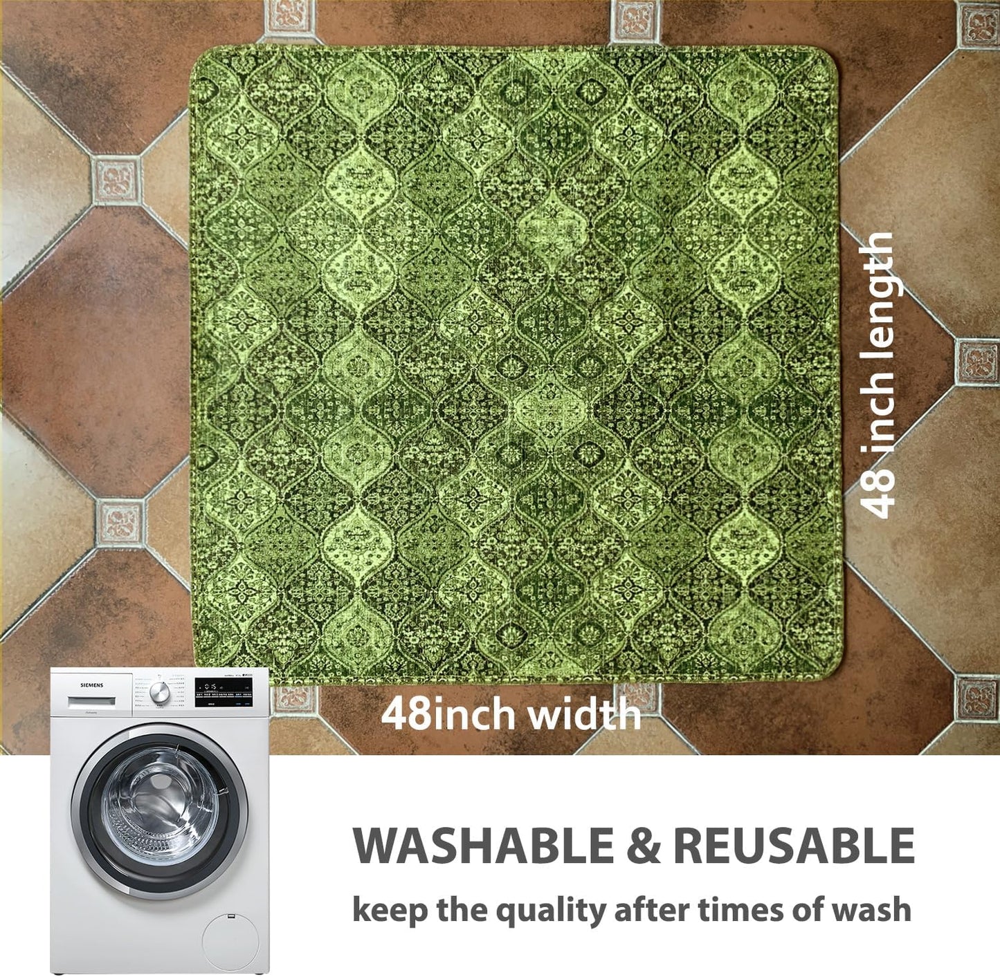 nunubaby Washable Pee Pads for Dogs, Stylish, Non-Slip and Leak-Proof Pee Pads. Reusable Potty Pads for Dogs for Crates and Floors.(Green/Multi, 48" x48")