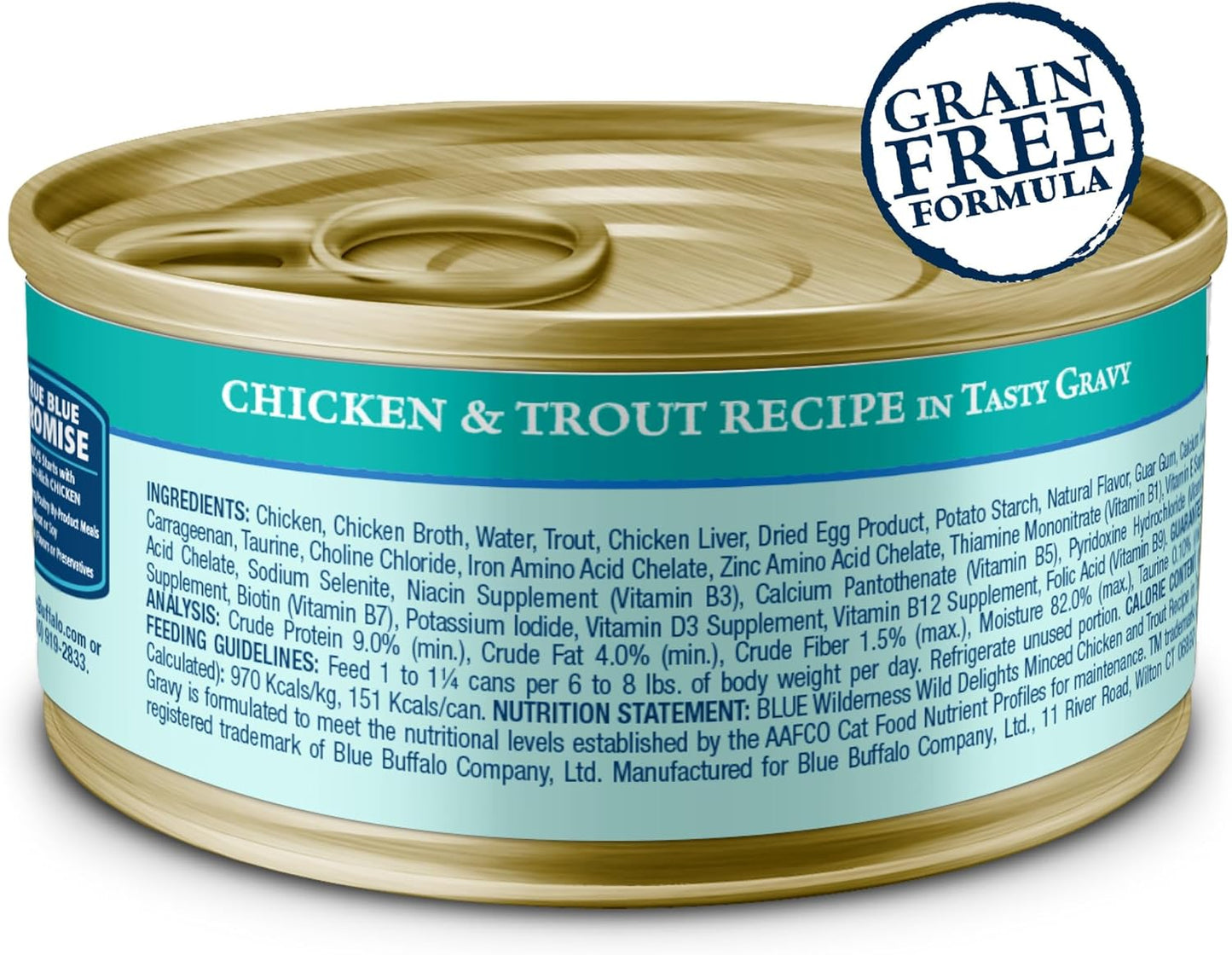 Blue Buffalo Wilderness Wild Delights Minced Wet Cat Food, High-Protein & Grain-Free, Made with Natural Ingredients, Chicken & Trout Recipe in Tasty Gravy, 5.5-oz. Cans (24 Count)