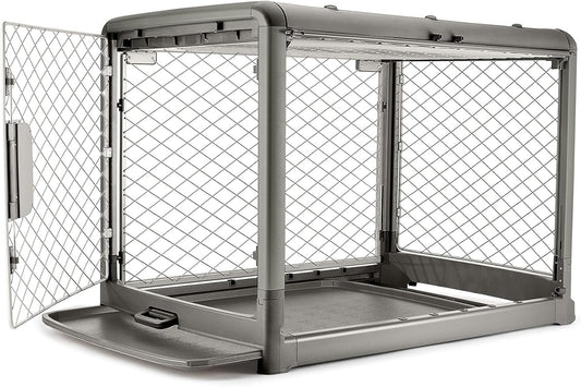 DIGGS Revol Collapsible Dog Crate with Wheels - Premium Portable Dog Crate - Safe, Stylish, and Convenient Indoor Kennel (Smoke, Large)