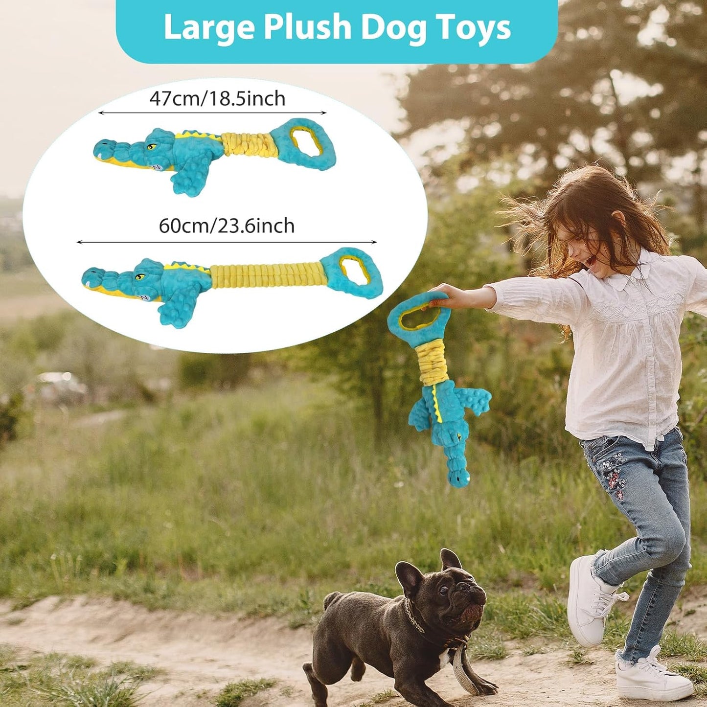 Dog Toys Cute Alligator Dog Toy Tough Plush Puppy Toy for Playtime, Training & Tug of War- Interactive Squeaky & Crinkle Chew Toy for Small to Large Dogs