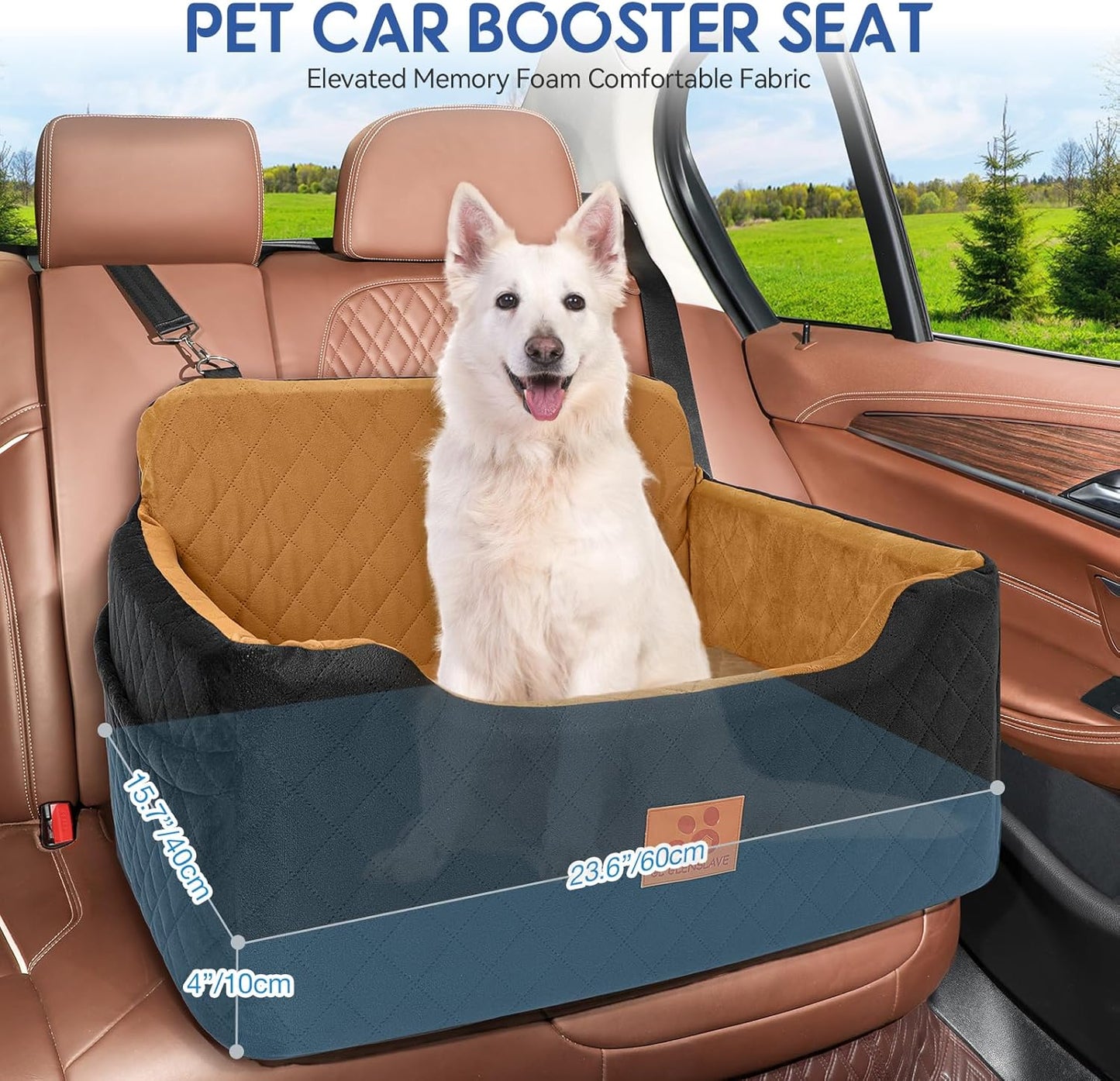 Dog Car Seat for Medium/Large Dogs,Dog Booster Seat for Dog Under 50lbs or 2 Small Dogs, Detachable and Washable Pet Car Seat,Multi-Functional Travel Dog Bed & Dog Sofa(Black/Brown)