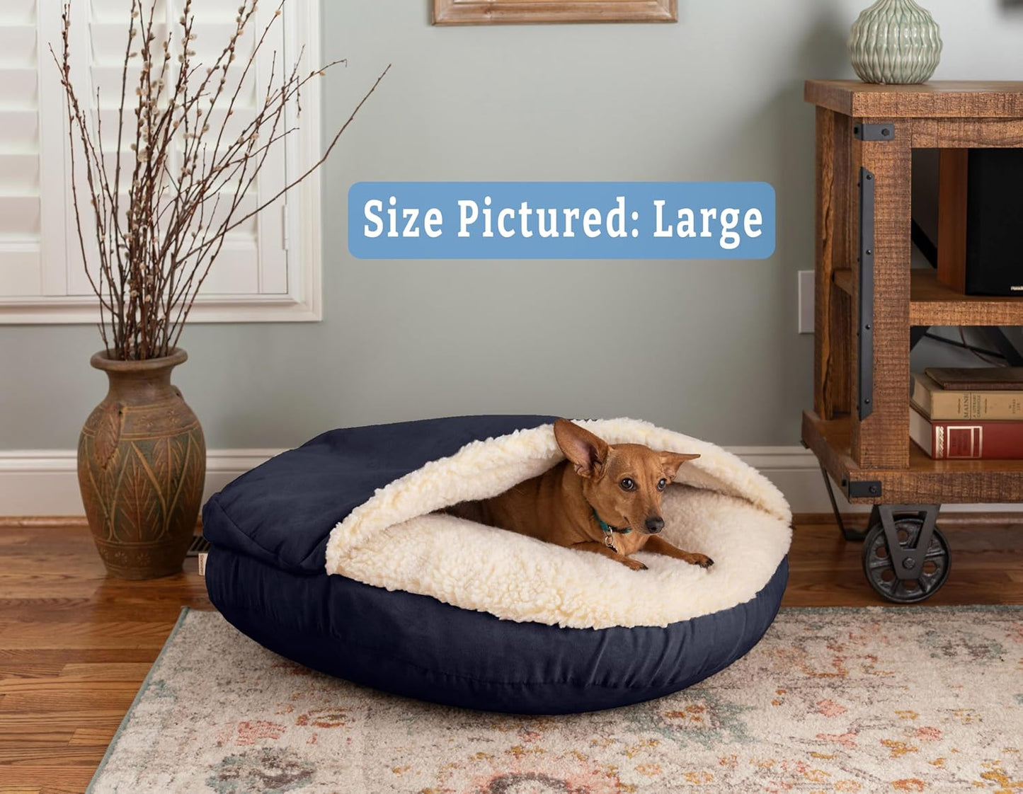Snoozer Classic Poly-Cotton Cozy Cave Pet Bed, Large, Navy