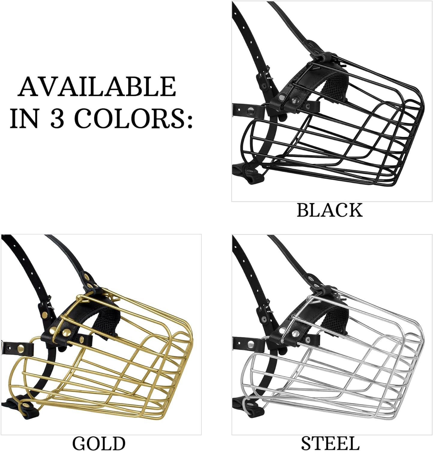 German Shepherd Dog Muzzle Metal Basket for Medium Large Dogs Adjustable Durable Leather Straps Secure Wire Mask for Biting Chewing Barking (Black, M - Size)