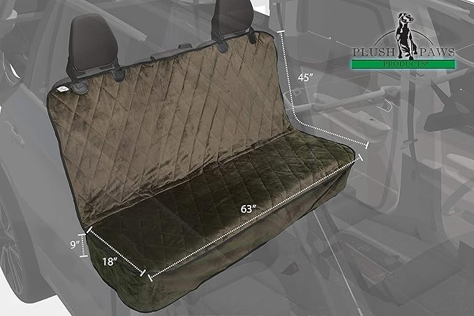 Plush Paws Products Velvet Rear Car Seat Protector w/o Hammock | Washable & Waterproof Back Seat Dog Cover for Car, Truck, & SUV | Nonslip, Tear Resistant Pet Seat Cover | X-Large Charcoal