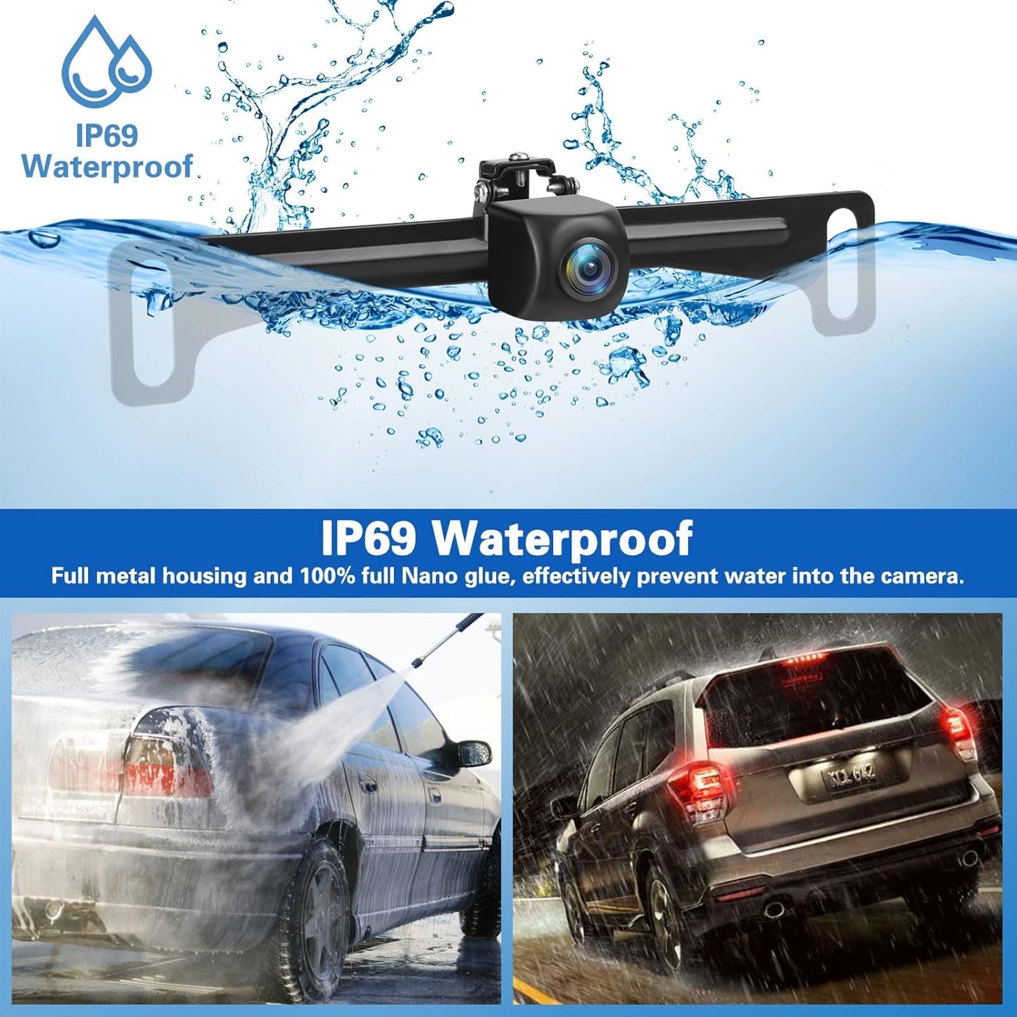 Kairiyard License Plate Backup Camera with 5in Monitor, 170 Degree Wide Angle DIY Grid Lines Waterproof Reverse Rear View Camera Systems for Truck Car Trailer SUV