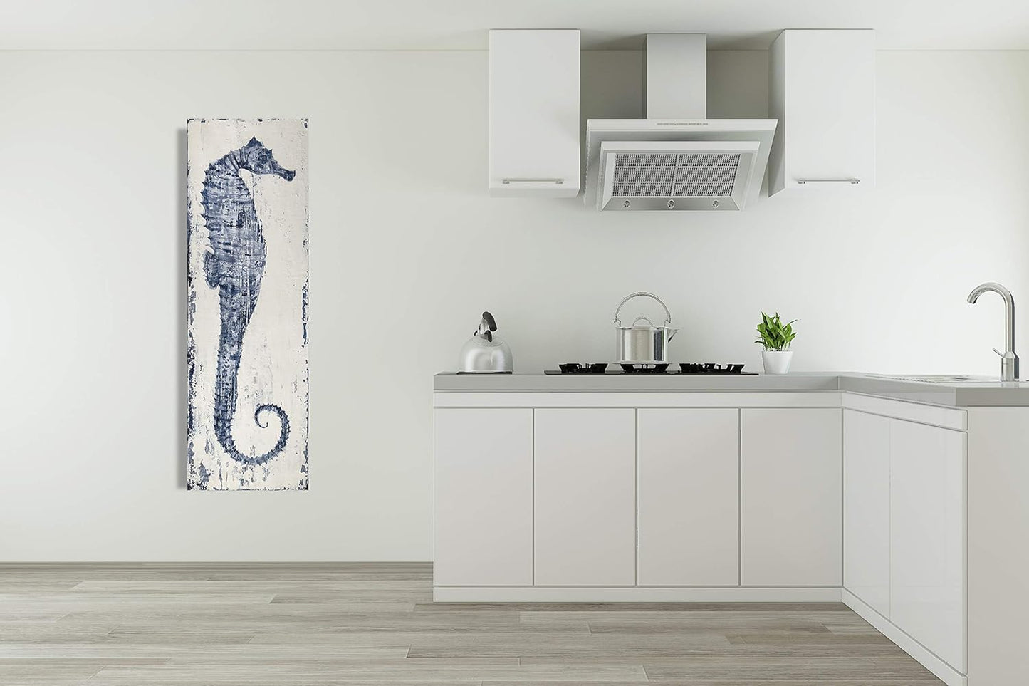 Yihui Arts Ocean Life Theme Bathroom Decor Mediterranean Style Home Canvas Wall Art Watercolor Painting Beach Marine Sea Animal Seahorse Print Framed Stretched Pictures