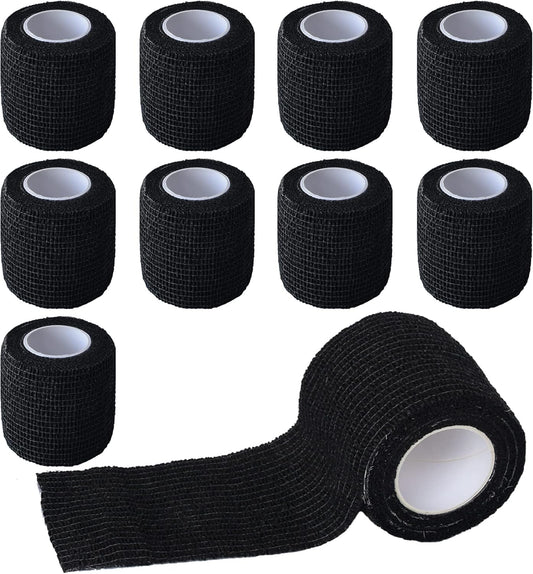 9 Pack 2" x 5 Yards Self Adhesive Bandage Wrap Self Stick Wrap for Ankle, Wrist, Finger, Sports, Breathable Cohesive Vet Tape for Pets (Black)