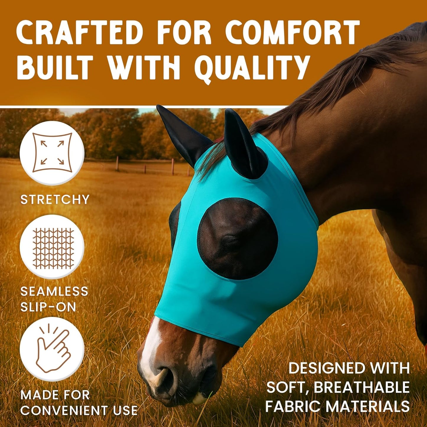 Horse Fly Mask - Equine Fly Mask with Full Coverage for Eye & Ear - Stretchable, UV & Sun Protection Flymask for Horses, Ponies & Mini Horses - Horse Face Cover for Pasture & Trail - Lightning