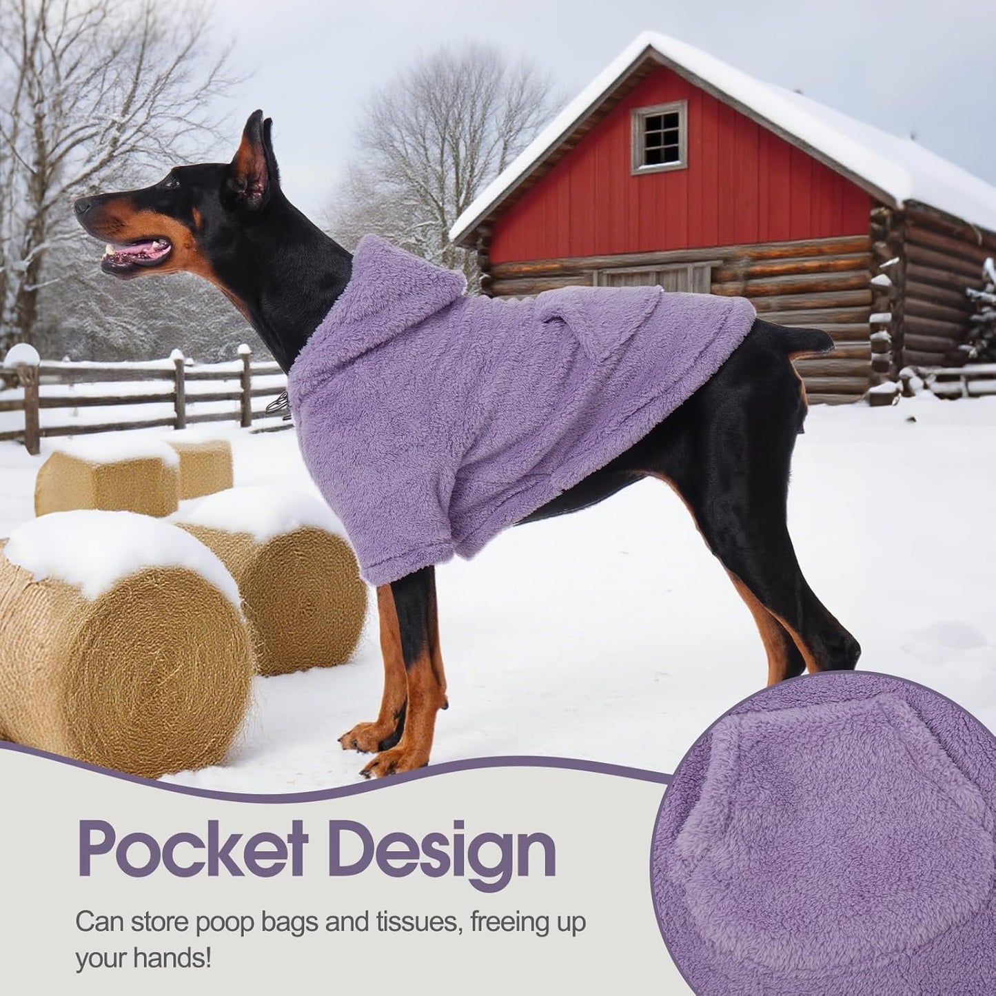 IDOMIK Fuzzy Dog Sweater with Adjustable Hood, Warm Fleece Dog Sweater Hoodie with Harness Hole & Pocket, Pullover Sweaters for Medium Dogs, Fuzzy Hooded Sweatshirt for Fall Winter Christmas,Purple,M