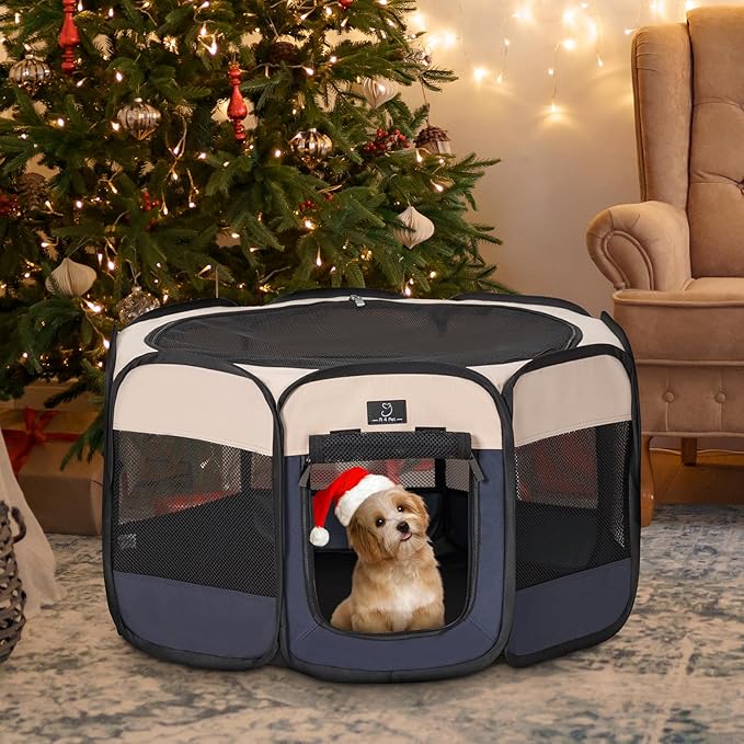 A4Pet Portable Dog Playpen for Small Dogs, 27" Foldable Small Pet Playpen for Puppy/Cat/Rabbit/Chick, Indoor Cat Playpen with Removable Zipper & Mesh Panel(11”W × 7.5”H)