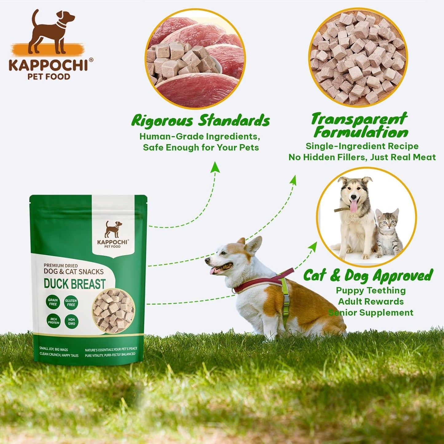 Freeze-Dried Duck Dog Treats, 3.5oz(100.0g), 100% Single Ingredient, High Protein Training Treats, Natural & Raw, No Additives, Grain Free, Gluten Free