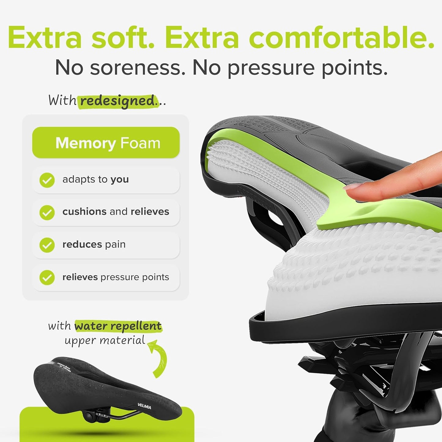 Velmia Bicycle Saddle - Comfortable Saddle for Men and Women - 3 Zone Concept - Waterproof Bicycle Seat with Ergonomic Design