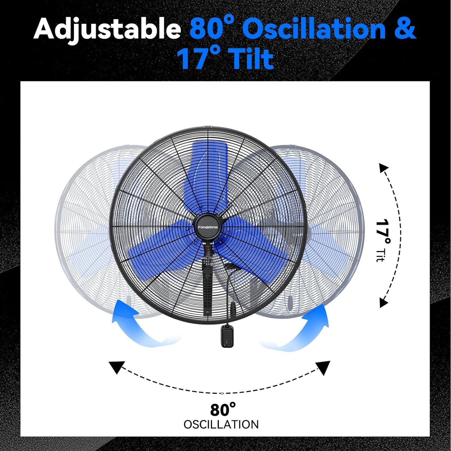 Pro 9500 CFM 24" Outdoor IP44 Waterproof Wall Mount Fan, 3-Speed Oscillating Metal Fans with Enclosure Motor, Heavy Duty Wall Fan for Patio, Warehouse, Garage, and Jobsite