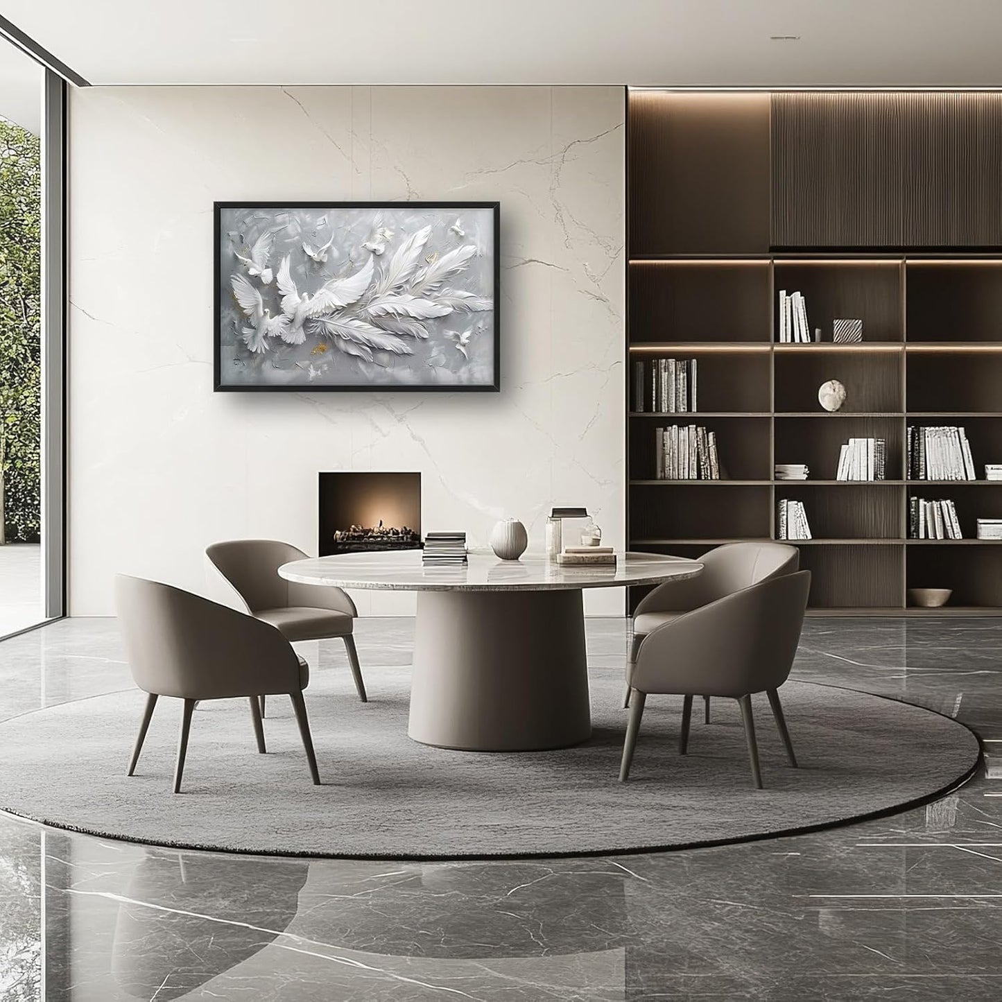 Quorin Feather Dove Bird Large Wall Art White Gray Holy Wings Pictures Peaceful Birds Flying Wall Decor Canvas Print Painting Artwork for Bathroom Living Room Bedroom 36L x 24W