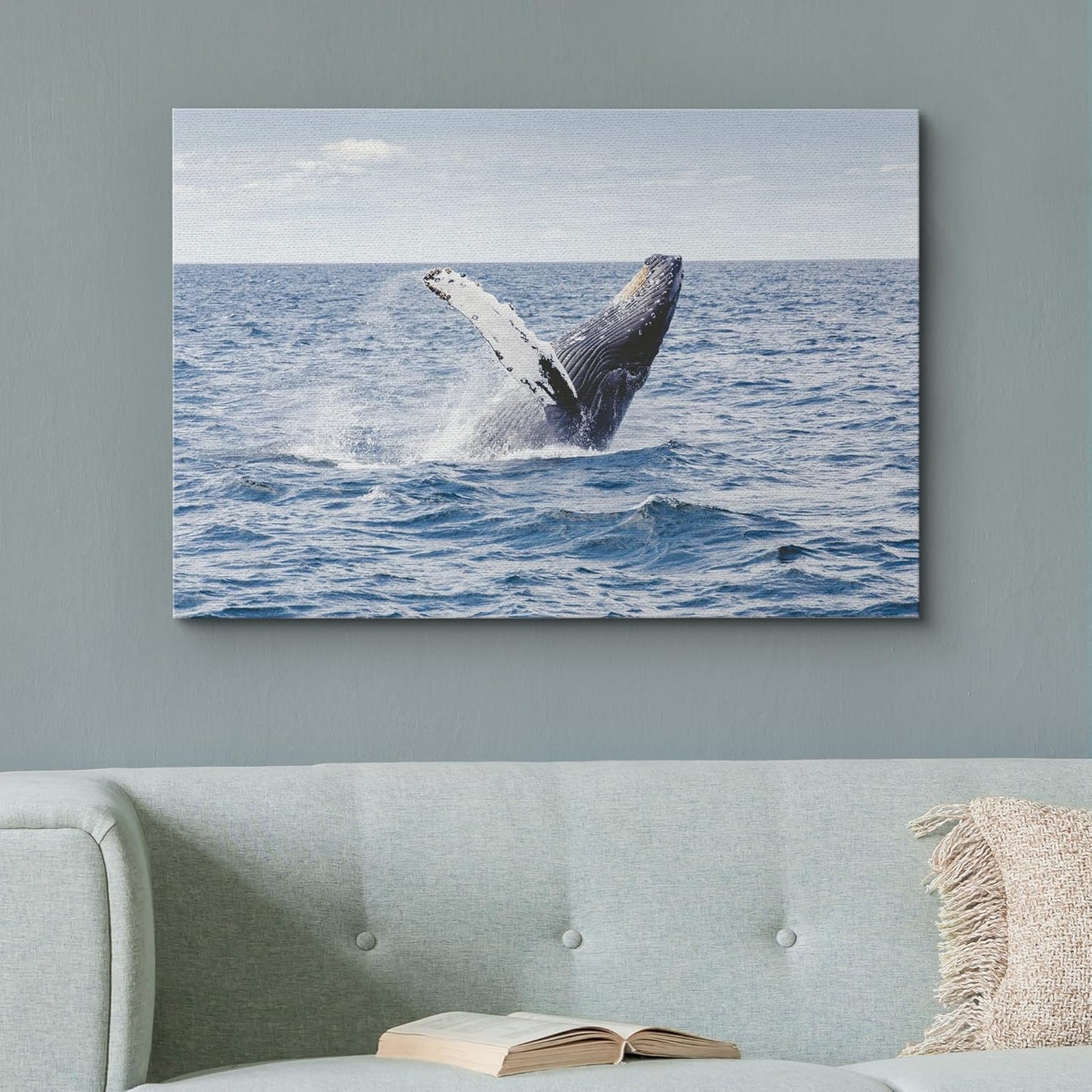 wall26 Canvas Print Wall Art Tropical Ocean Sea Water Horizon Blue Whale Nature Animals Photography Realism Rustic Scenic Landscape Wilderness Colorful for Living Room, Bedroom, Office - 32"x48"