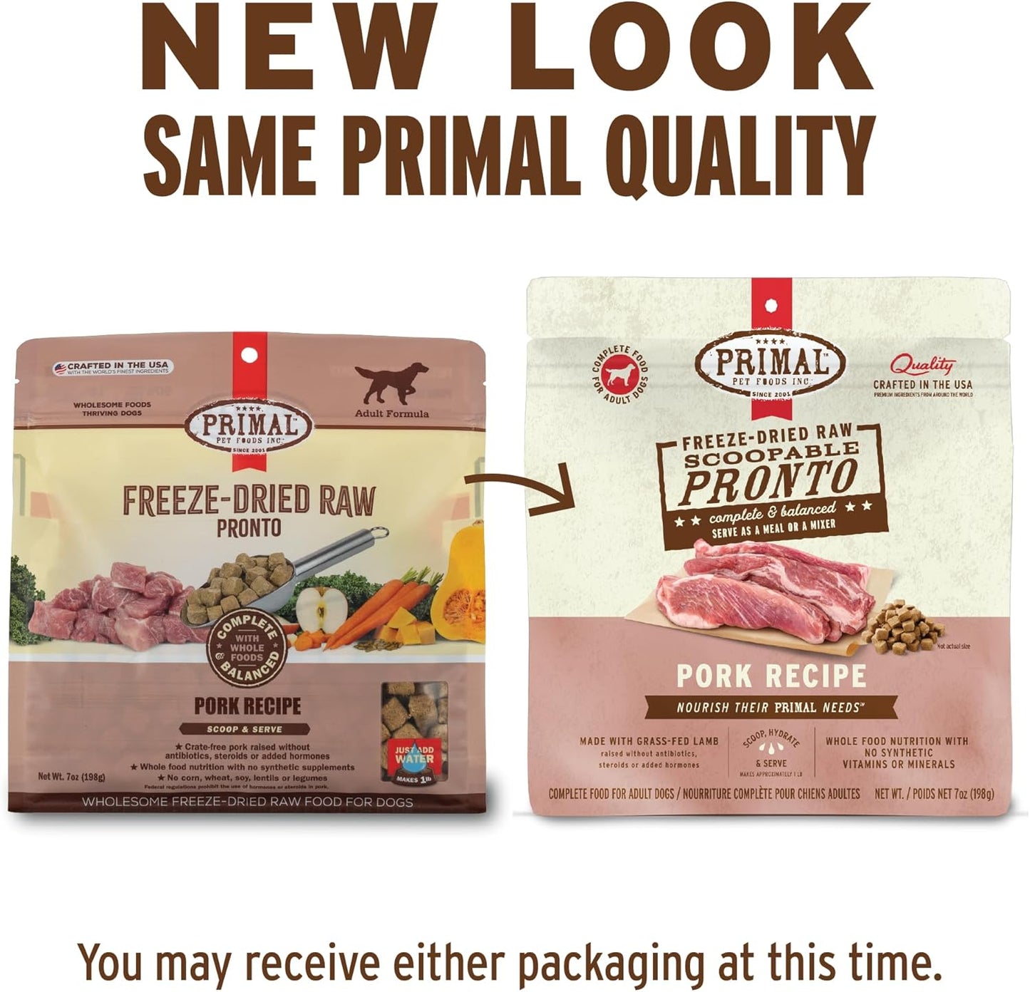 Primal Freeze Dried Dog Food, Pronto Mini Nuggets, Pork; Scoop & Serve, Complete & Balanced Meal; Also Use As Topper or Treat; Premium, Healthy, Grain Free, High Protein Raw Dog Food (16 oz)