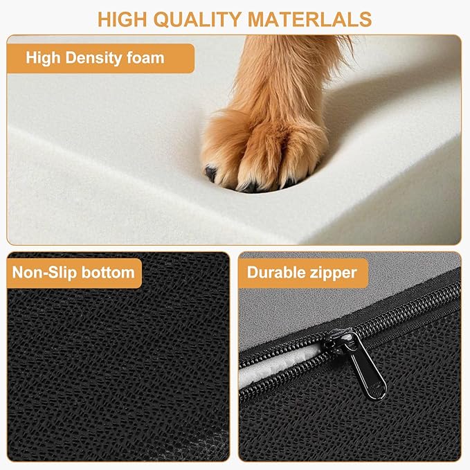 JOEJOY Curved Dog Stairs Ramp for Small Dogs 15.5" H, 3-Step Dog Stairs for High Beds and Couch, Pet Steps for Small Dogs and Cats, Non-Slip Balanced Pet Step Indoor