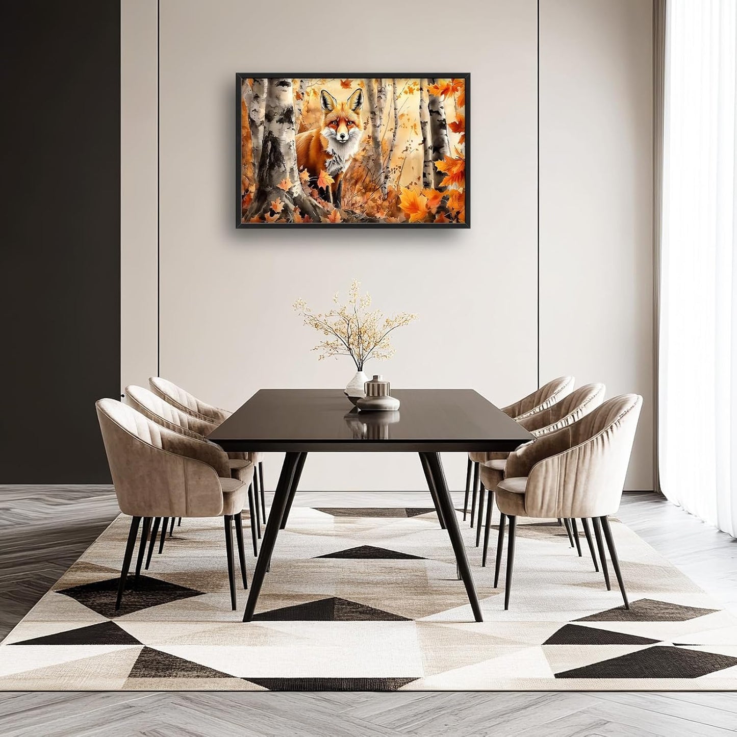 Large Fox Wall Art for Living Room, Framed Oversized Fall Autumn Forest Wall Decor Tree Maple Leaves Canvas Painting Modern Artwork for Living Room Bathroom Bedroom Office Dining Room 36"x24"