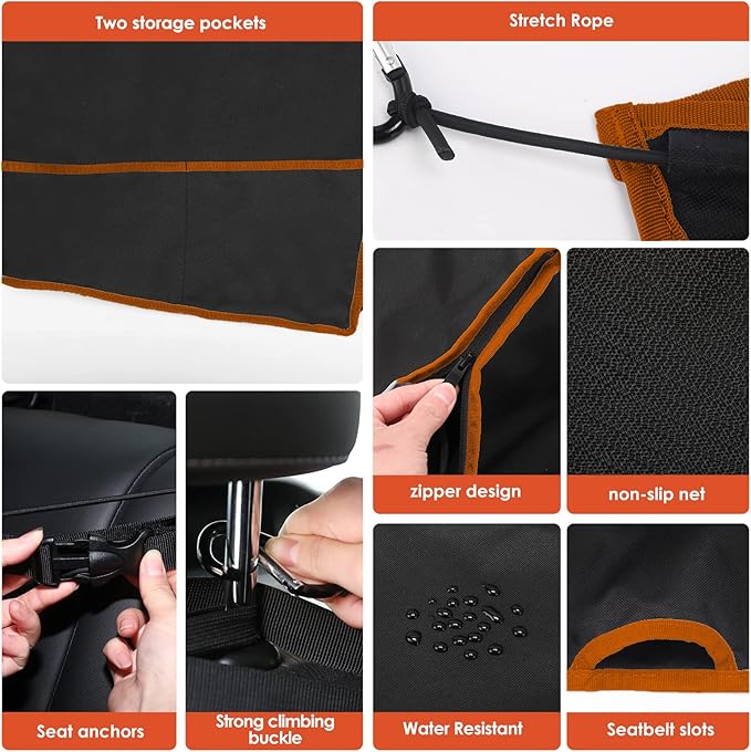 njnj Dog Car Seat Cover for Back Seat - Waterproof Dog Half Hammock for Cars,Scratchproof Pet Backseat Protector,Perdurable,Non-Slip Booster Seat for Small,Medium and Large Dogs