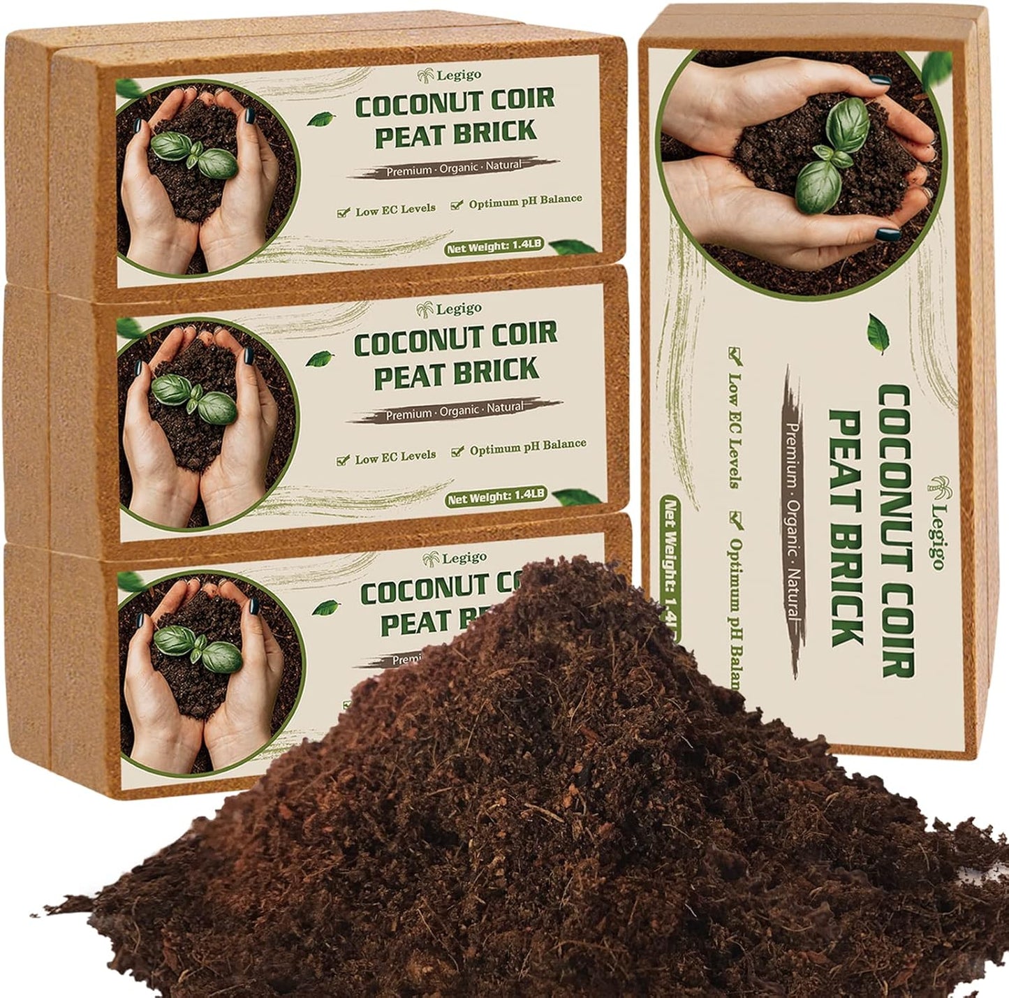 Legigo 8 Pack Coco Coir Bricks (11.2lb), 100% Organic Coconut Coir Fiber Potting Soil for Plants, Compressed Coco Peat Seed Starter, Coconut Husk Potting Mix for Indoor & Outdoor Plants, Gardening