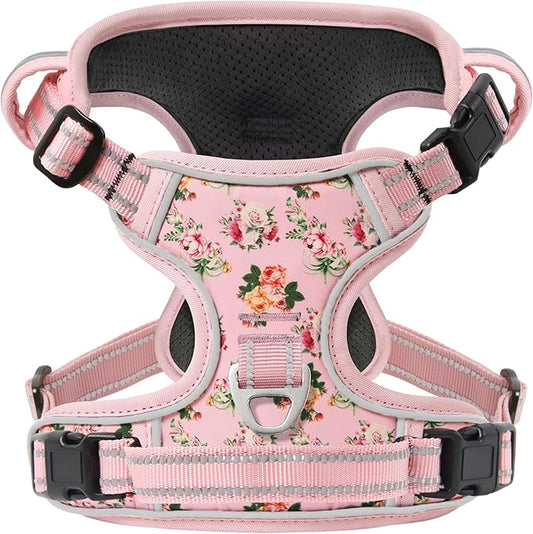 Timos Dog Harness, No-Pull Pet Harness with 2 Leash Clips, Adjustable Soft Padded Dog Vest, Reflective Outdoor Pet Oxford Vest with Easy Control Handle Pink XS