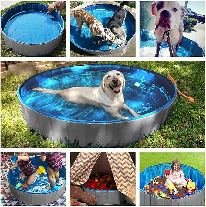 Jasonwell Foldable Dog Pet Bath Pool Collapsible Dog Pet Pool Bathing Tub Kiddie Pool Doggie Wading Pool for Puppy Small Medium Large Dogs Cats and Kids 55.1" Grey