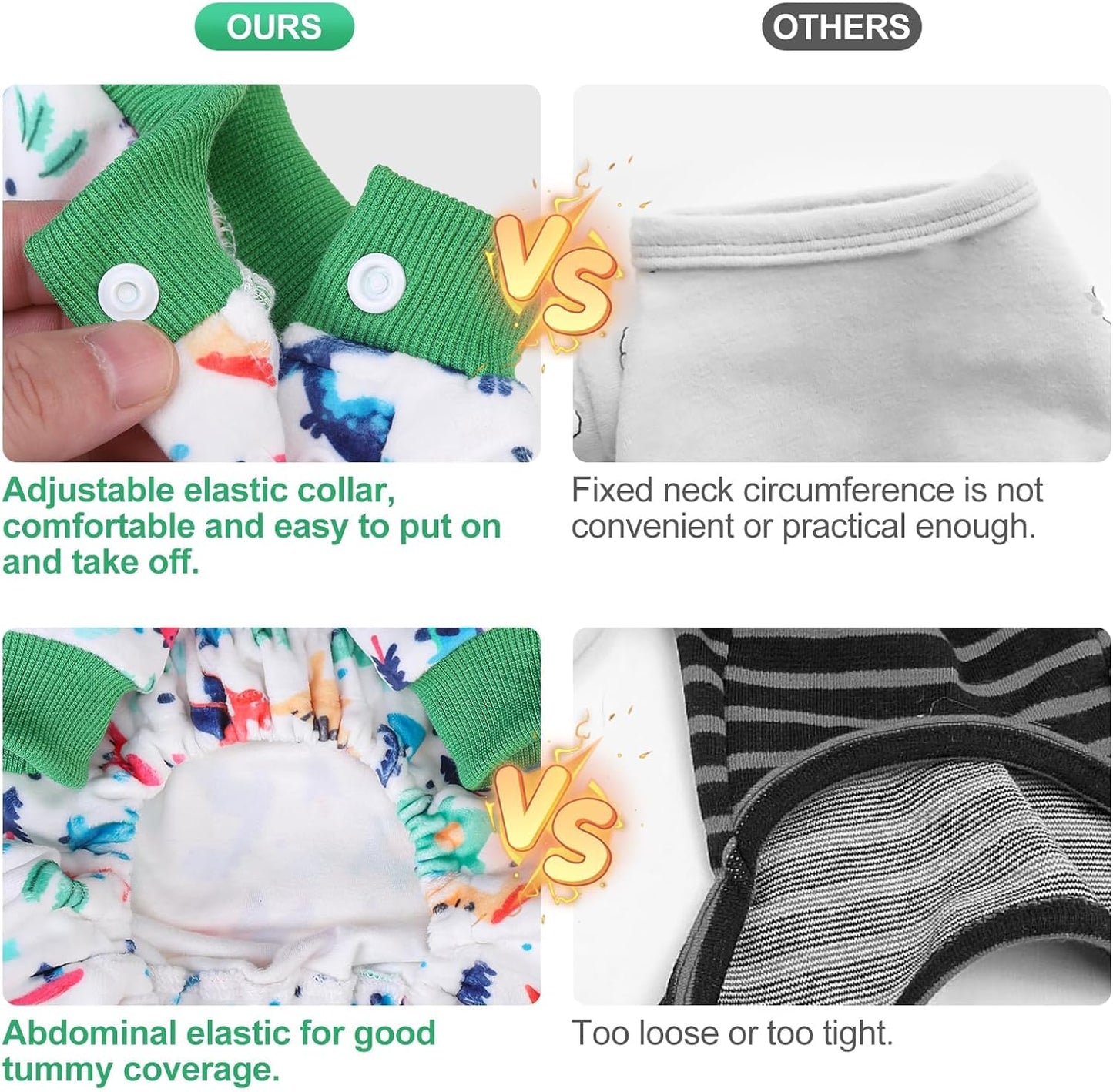 BEAUTYZOO Dog Pajamas Small Sized Dog, Summer Doggie Pajamas for Boy Girl, Soft Strechy Cotton Puppy Pjs Jammies Onesies for Men Women, Pet Jumpsuit Body Suit Cat Apparel Clothes, Green Dinosaur XS