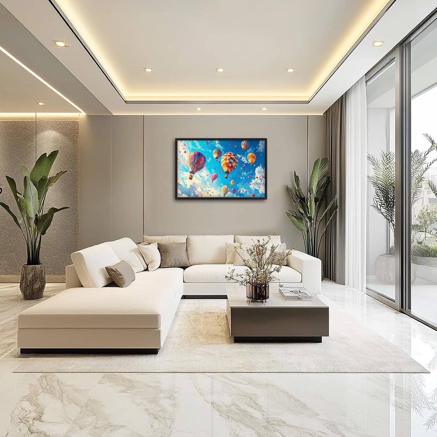 Hot Air Balloon Large Wall Art for Living Room, Framed Oversized Hot Air Balloon Wall Decor Colorful Sky Canvas Painting Modern Artwork for Living Room Bedroom Office Dinging Room 36"x24"