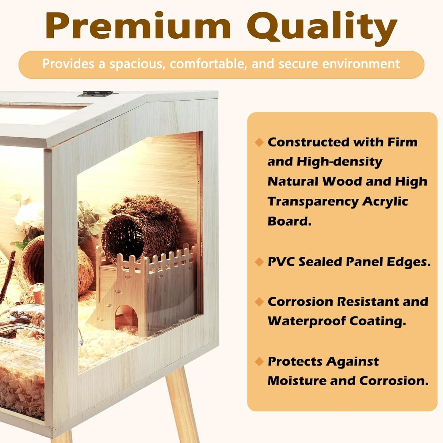 Prolee Hamster Cage with Legs Chew Proof Hamster Habitat Guinea Pig Cages, Hamster House, Hamster Cages and Habitats (32" L x 16" W x 40" H, Thick Wood Roof)