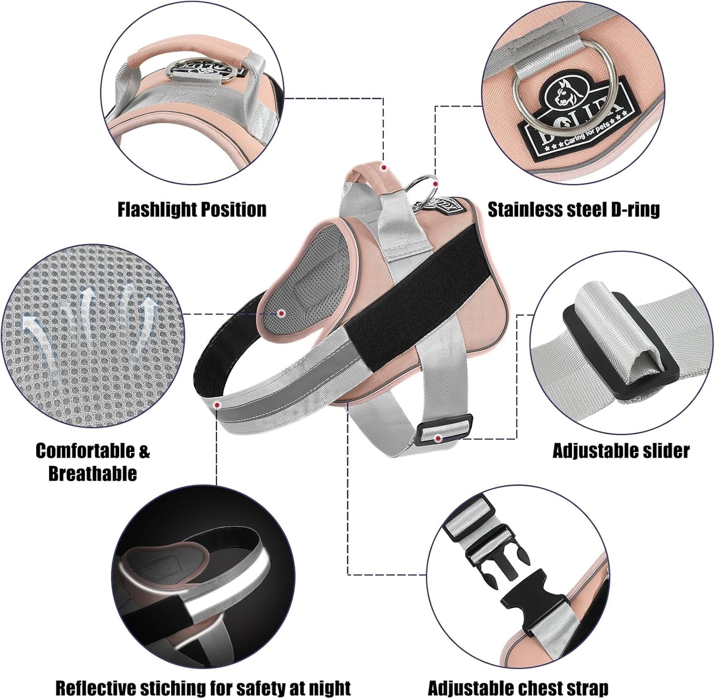 Bolux Dog Harness, No-Pull Reflective Dog Vest, Breathable Adjustable Pet Harness with Handle for Outdoor Walking - No More Pulling, Tugging or Choking