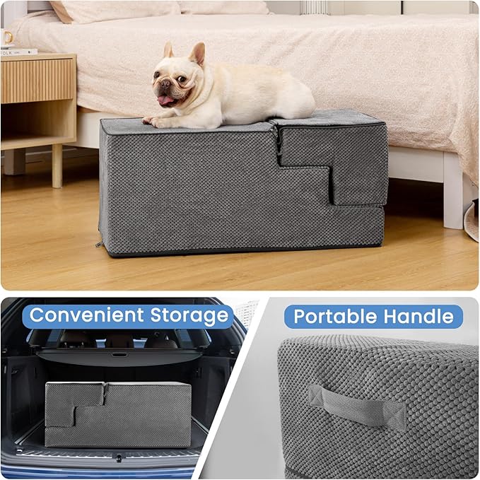 Dog Stairs for High Bed 22.6" H,5-Step Dog Steps for Small Dogs and Cats,Indoor Non-Slip Balanced Pet Stairs are Suitable for Puppy,Older Cat,Grey