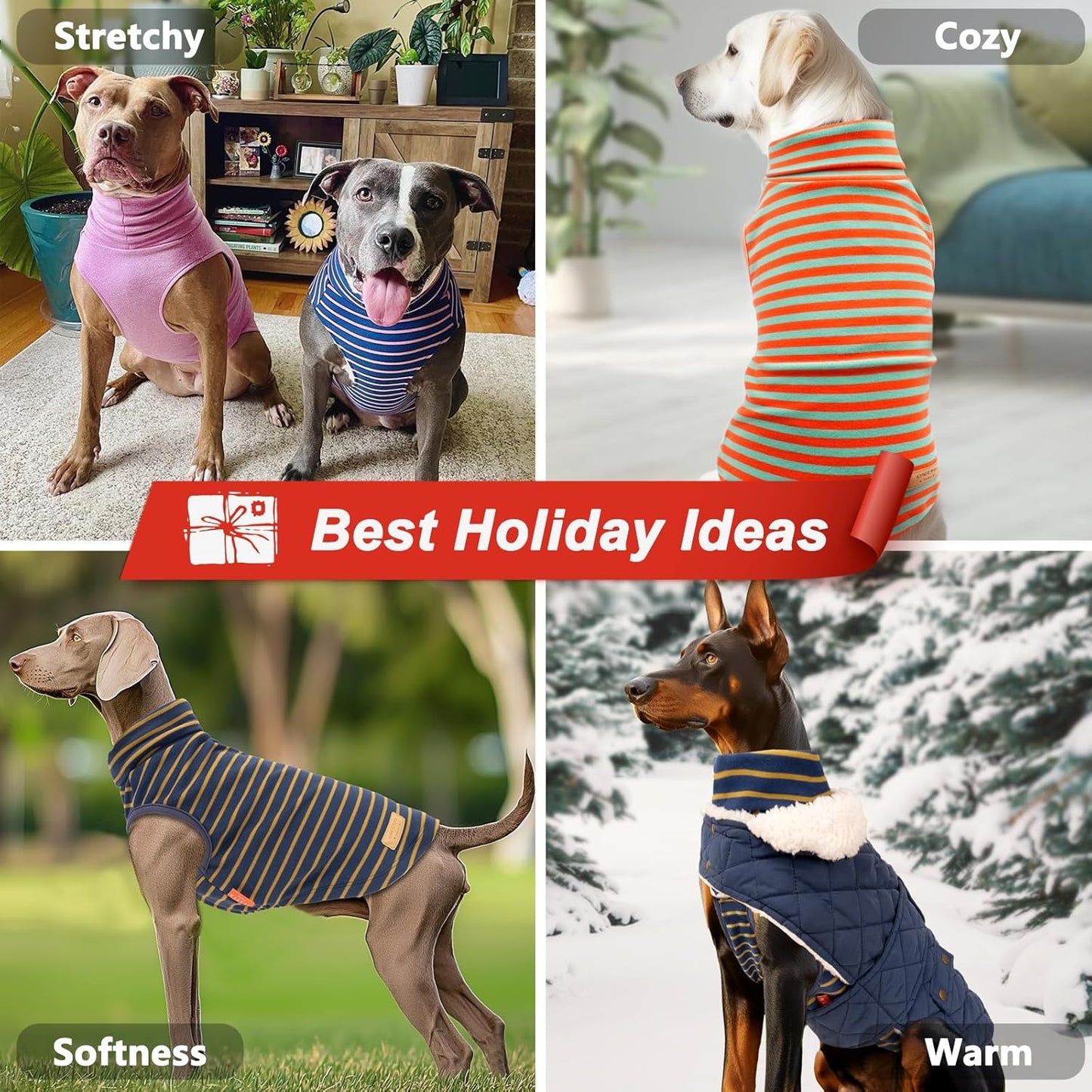 KYEESE 2Pack Dog Sweater Soft Dogs Clothes Stretchy Pets Sweatshirt Warm Pets Coats Pullover Dog Sweaters for Medium Dogs Girl Turtleneck Large Pet Sweater