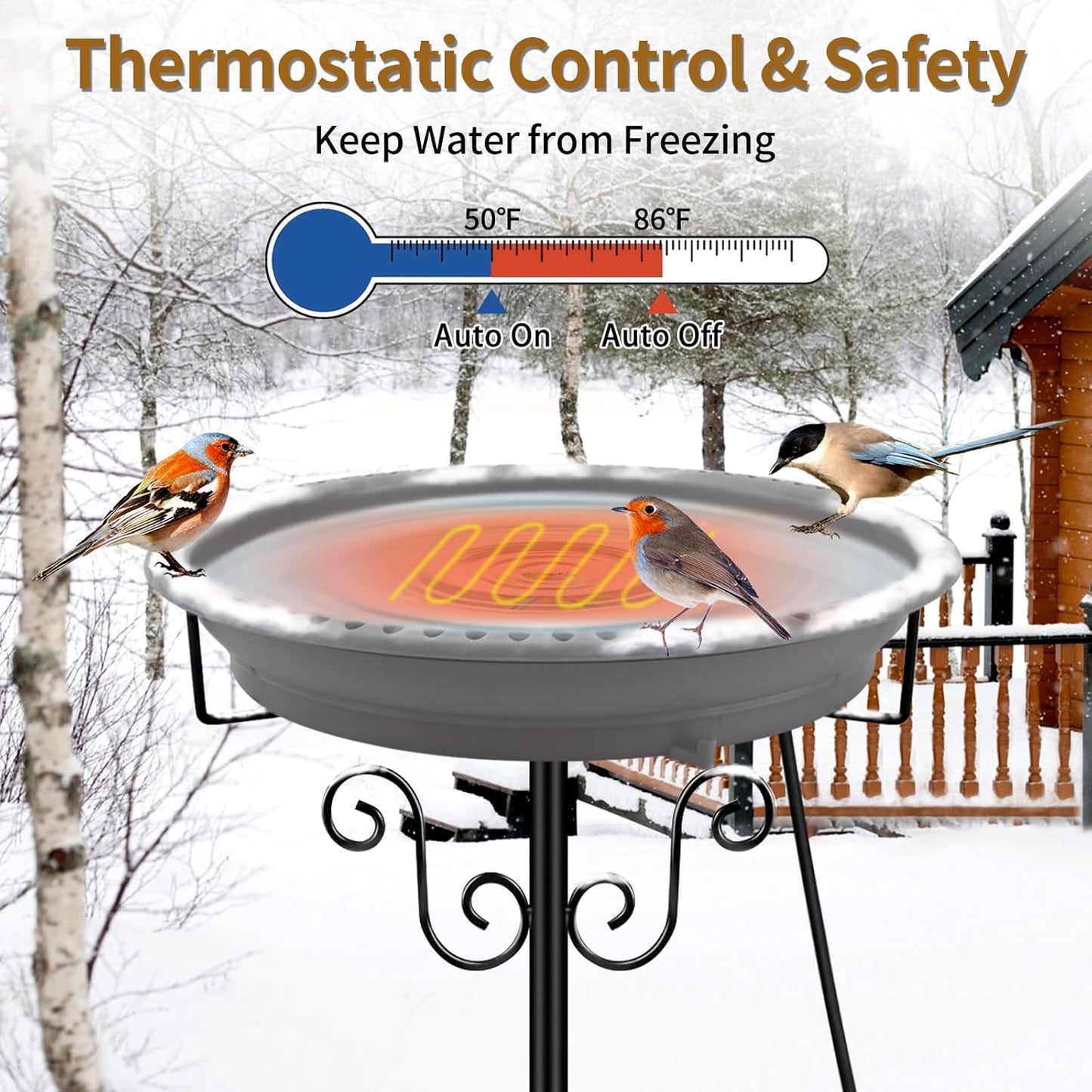 Lovppy Heated Bird Bath, 100W Thermostatically Controlled Heated Bird Baths for Outdoors Bird Bath Heater with Metal Stake, Heated Bird Bath for Outside Winter Garden Patio Yard Lawn (Gray)