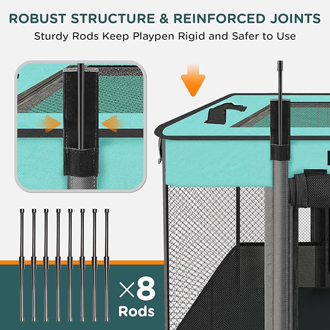Foldable Pet Kitten Playpen, Waterproof Portable Pet Cat Dog Playpen Kennel Tent for Small Dog Cat, Removable Shade Cover, Come with Free Carrying Case, Indoor Outdoor Use for Small Animals, BlackTeal