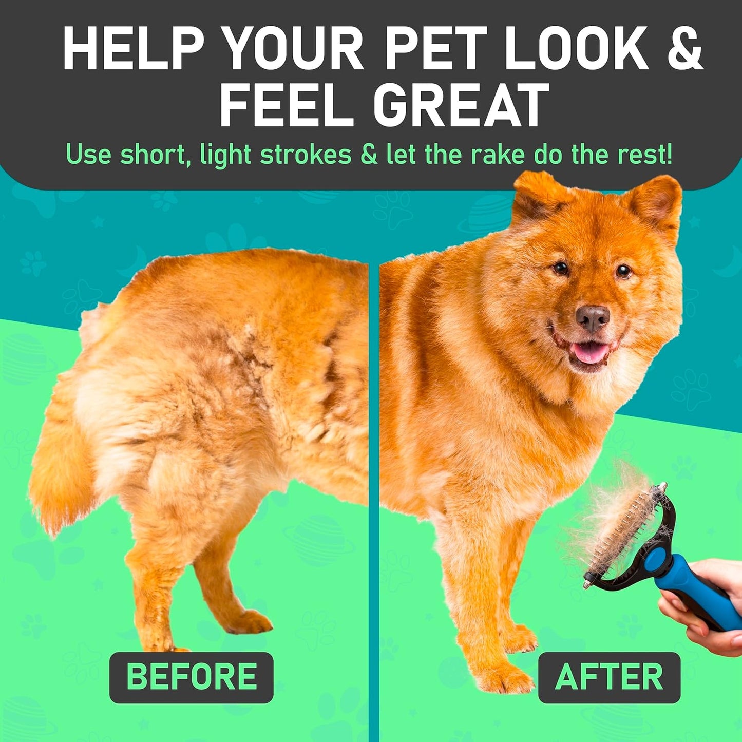 Maxpower Planet Dog Rake and Dog Hair Brush - Gently Removes Loose Undercoat, Mats and Tangled - Deshedding Grooming Tool for Dogs & Cats - Self Cleaning Slicker Brush - All Hair Types