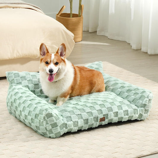 Large Dog Bed Sofa, Fluffy Pet Bed for Medium and Large Dogs, Supportive Dog Couch Sofa for Dogs, Pet Sofas with Washable Cover & Non-Slip, 38 inch, Green