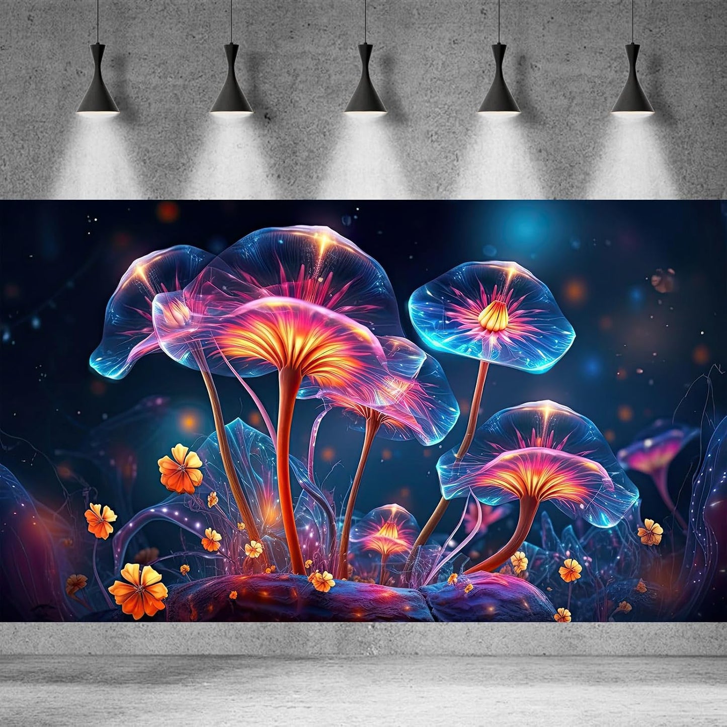 Flower Aquarium Background Modern Style Bluebell Blooming Flower Floral Design Terrarium Background Mysterious Elegant Glowing Fantasy Flower Fish Tank Backdrop Poster Decorations Vinyl 48x20in