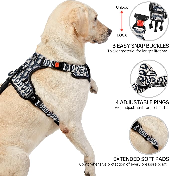 NESTROAD No Pull Dog Harness,Adjustable Oxford Dog Vest Harness with Leash,Reflective No-Choke Pet Harness with Easy Control Soft Handle for Small Dogs(Small,Vintage Blue)